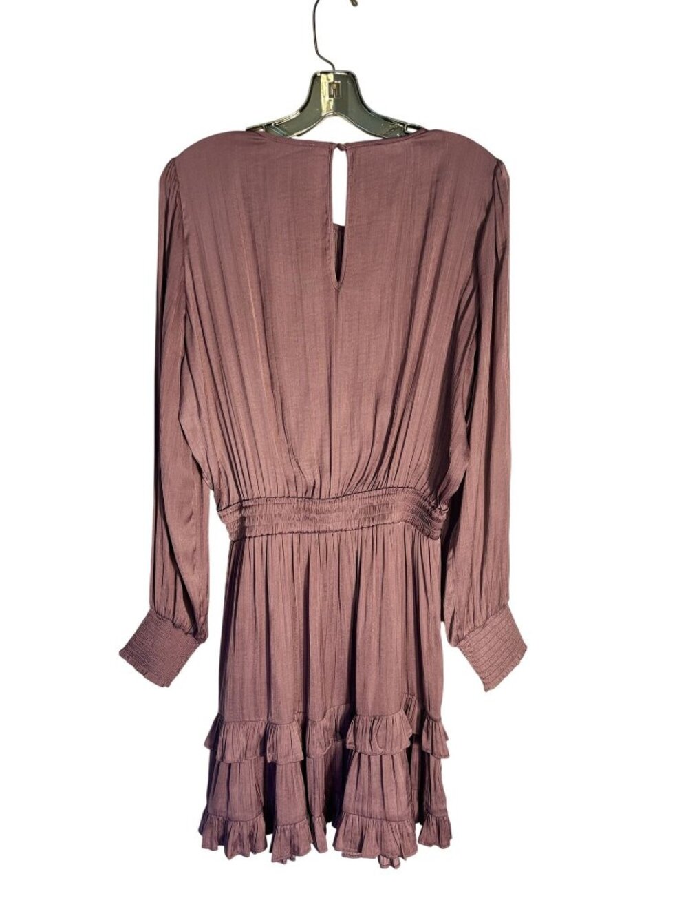 Evereve Mauve Long-Sleeve Ruffle Mini Dress With Smocked Waist Size Medium - Picture 2 of 11